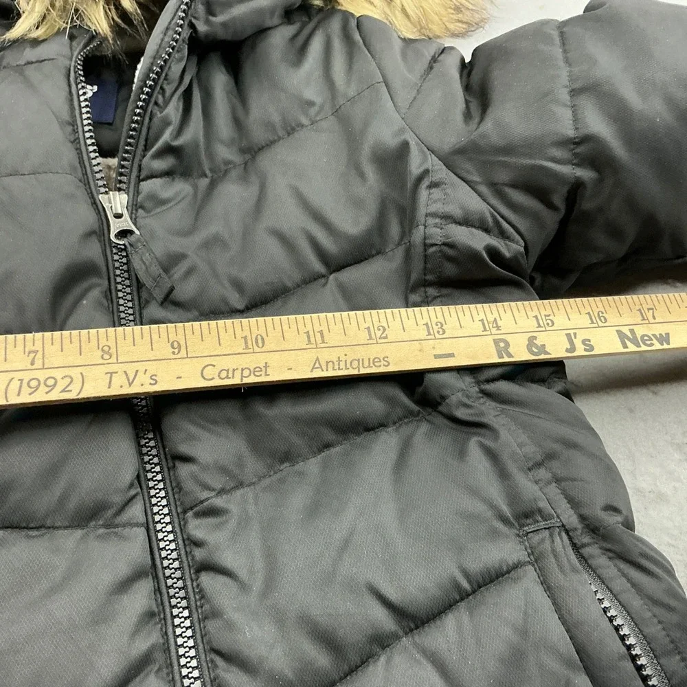Lands' End Puffer Parka Faux Fur Hood Black Girl Small PrimaLoft Quilted Coat